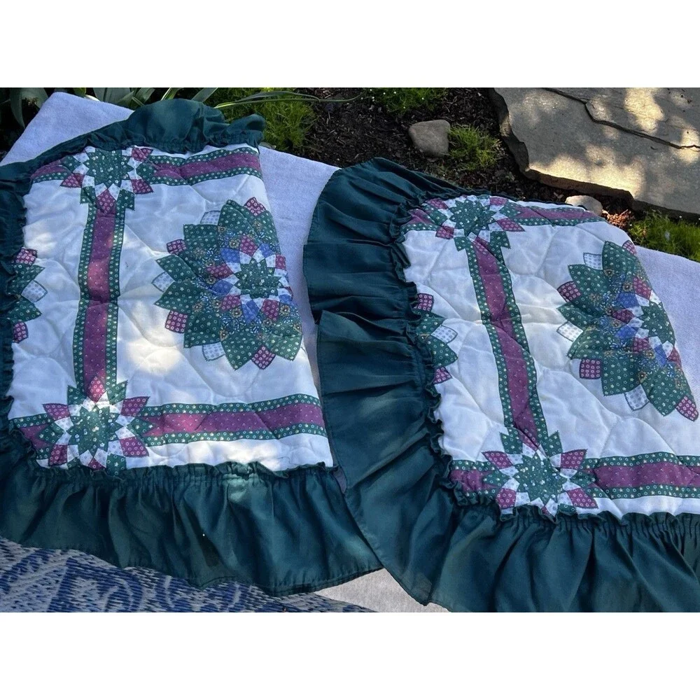 Vintage Perfect Fit Pillow Shams Set 2 Quilt Star Patchwork Cottage Farmhouse